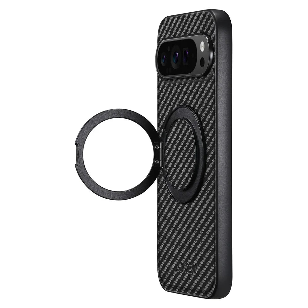 SUTENI G3 For Google Pixel 9 / 9 Pro Magnetic Case Rotating Kickstand Carbon Fiber Texture Leather Phone Back Cover - 5