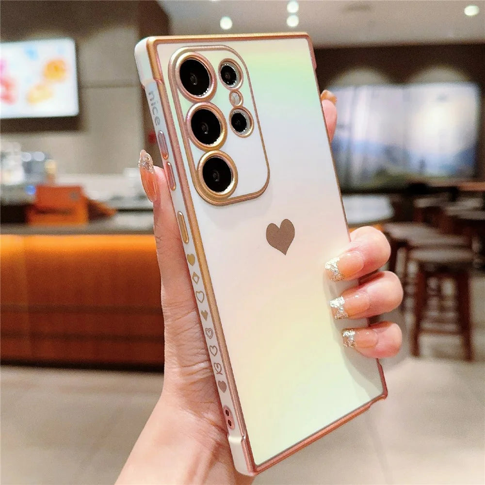 For Samsung Galaxy S25 Ultra Case Dazzling Design Electroplating Heart Pattern TPU Phone Cover - White - 2