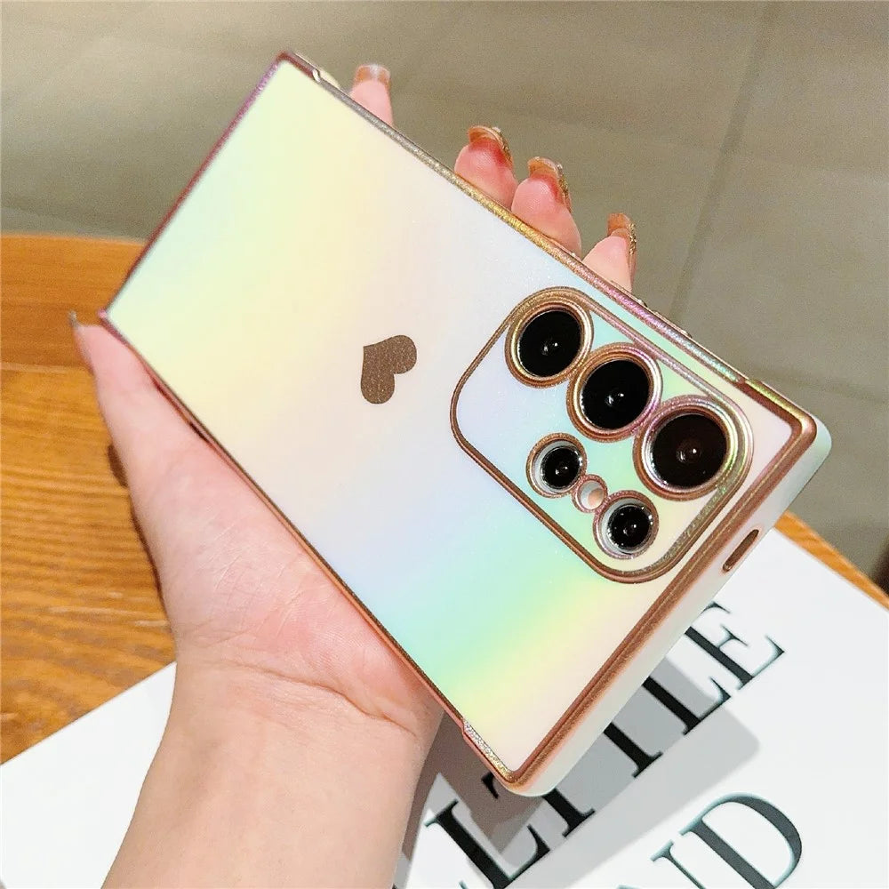 For Samsung Galaxy S25 Ultra Case Dazzling Design Electroplating Heart Pattern TPU Phone Cover - White - 3