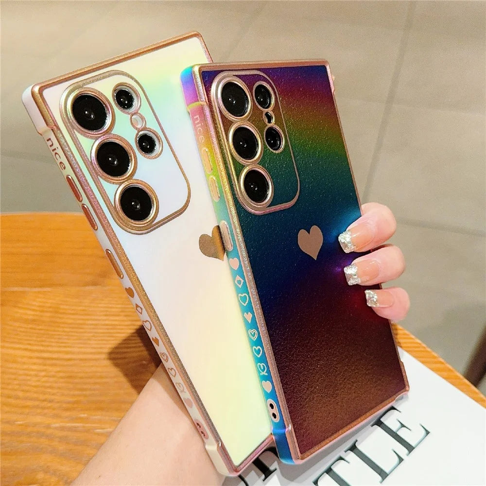 For Samsung Galaxy S25 Ultra Case Dazzling Design Electroplating Heart Pattern TPU Phone Cover - White - 4