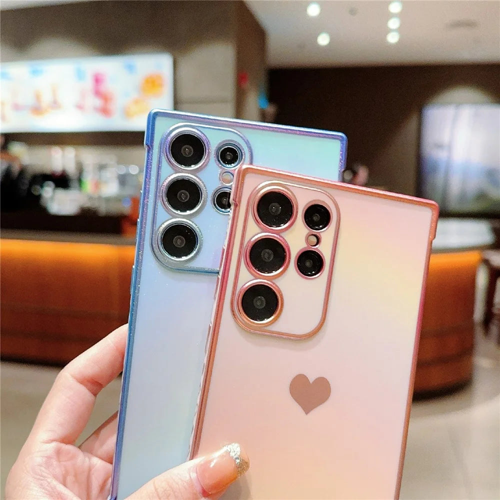 For Samsung Galaxy S25 Ultra Case Dazzling Design Electroplating Heart Pattern TPU Phone Cover - White - 5