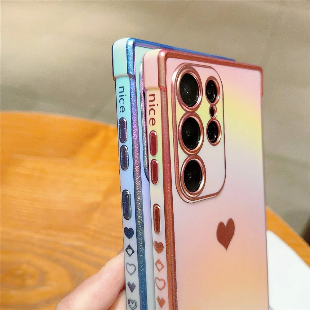 For Samsung Galaxy S25 Ultra Case Dazzling Design Electroplating Heart Pattern TPU Phone Cover - White - 7