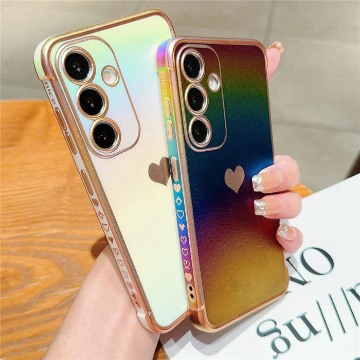 For Samsung Galaxy S25+ Case Dazzling Design Electroplating Heart Pattern TPU Phone Cover - White - 4