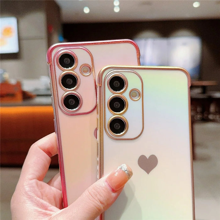For Samsung Galaxy S25+ Case Dazzling Design Electroplating Heart Pattern TPU Phone Cover - White - 5