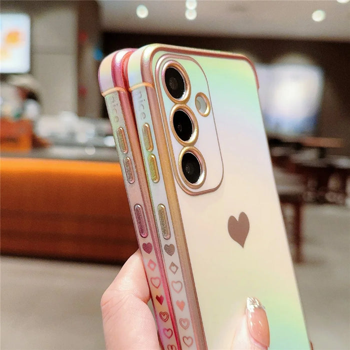 For Samsung Galaxy S25+ Case Dazzling Design Electroplating Heart Pattern TPU Phone Cover - White - 6
