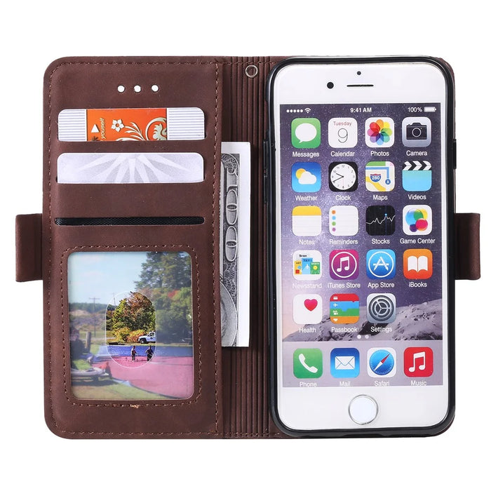 For iPhone 17e / 16e Case RFID Blocking Wallet Stand Leather Phone Cover - Brown - 2