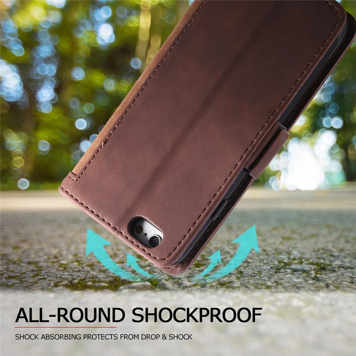 For iPhone 17e / 16e Case RFID Blocking Wallet Stand Leather Phone Cover - Brown - 4