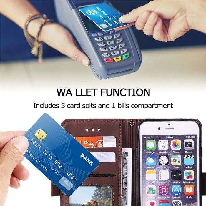 For iPhone 17e / 16e Case RFID Blocking Wallet Stand Leather Phone Cover - Brown - 5