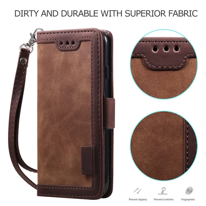 For iPhone 17e / 16e Case RFID Blocking Wallet Stand Leather Phone Cover - Brown - 7