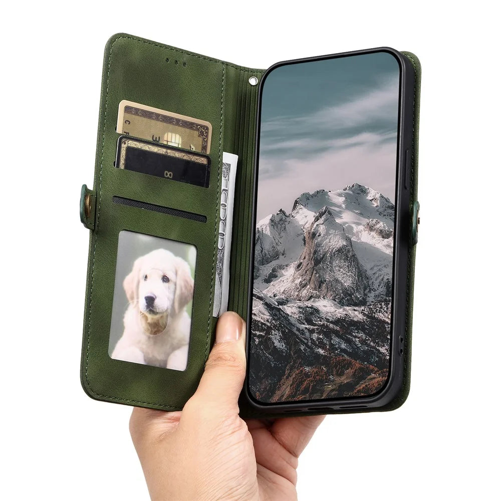 Style 016 For iPhone 17e / 16e Case Skin Feel Totem Imprinted Wallet Leather Phone Cover - Blackish Green - 6
