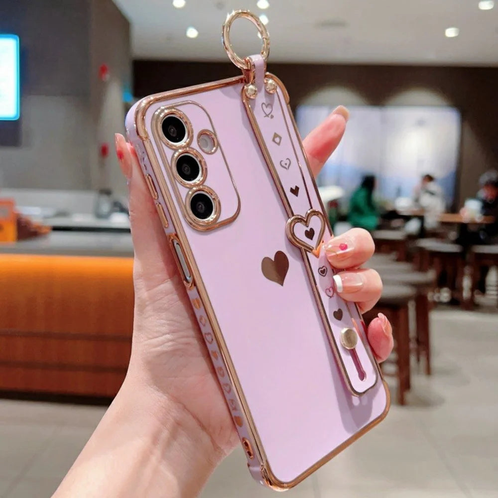 For Samsung Galaxy A26 5G Case Wristband Kickstand Electroplated Love Heart TPU Phone Cover Finger Holder - Purple - 2