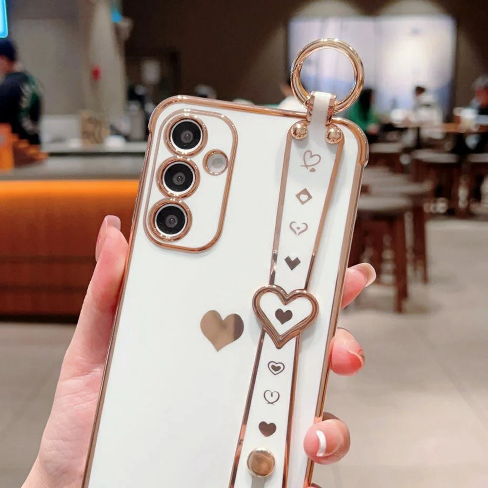 For Samsung Galaxy A26 5G Case Wristband Kickstand Electroplated Love Heart TPU Phone Cover Finger Holder - Purple - 6