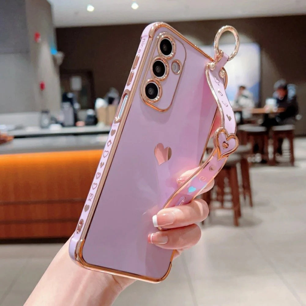 For Samsung Galaxy A16 5G / A16 4G Case Wristband Kickstand Love Heart TPU Phone Cover Finger Holder - Purple - 3