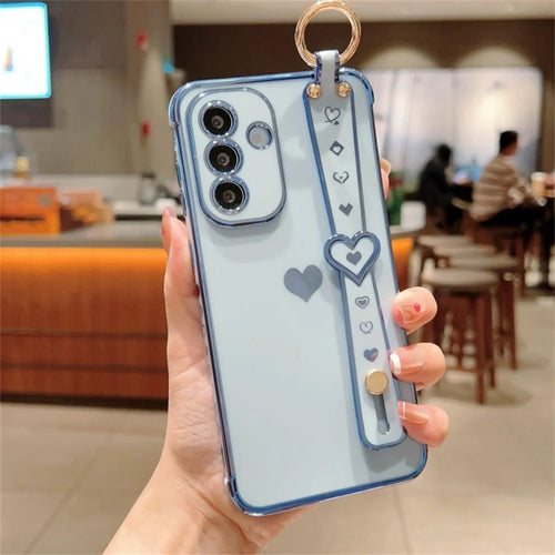 For Samsung Galaxy A36 5G Case Wristband Kickstand Love Heart TPU Phone Cover Finger Holder - Blue - 1