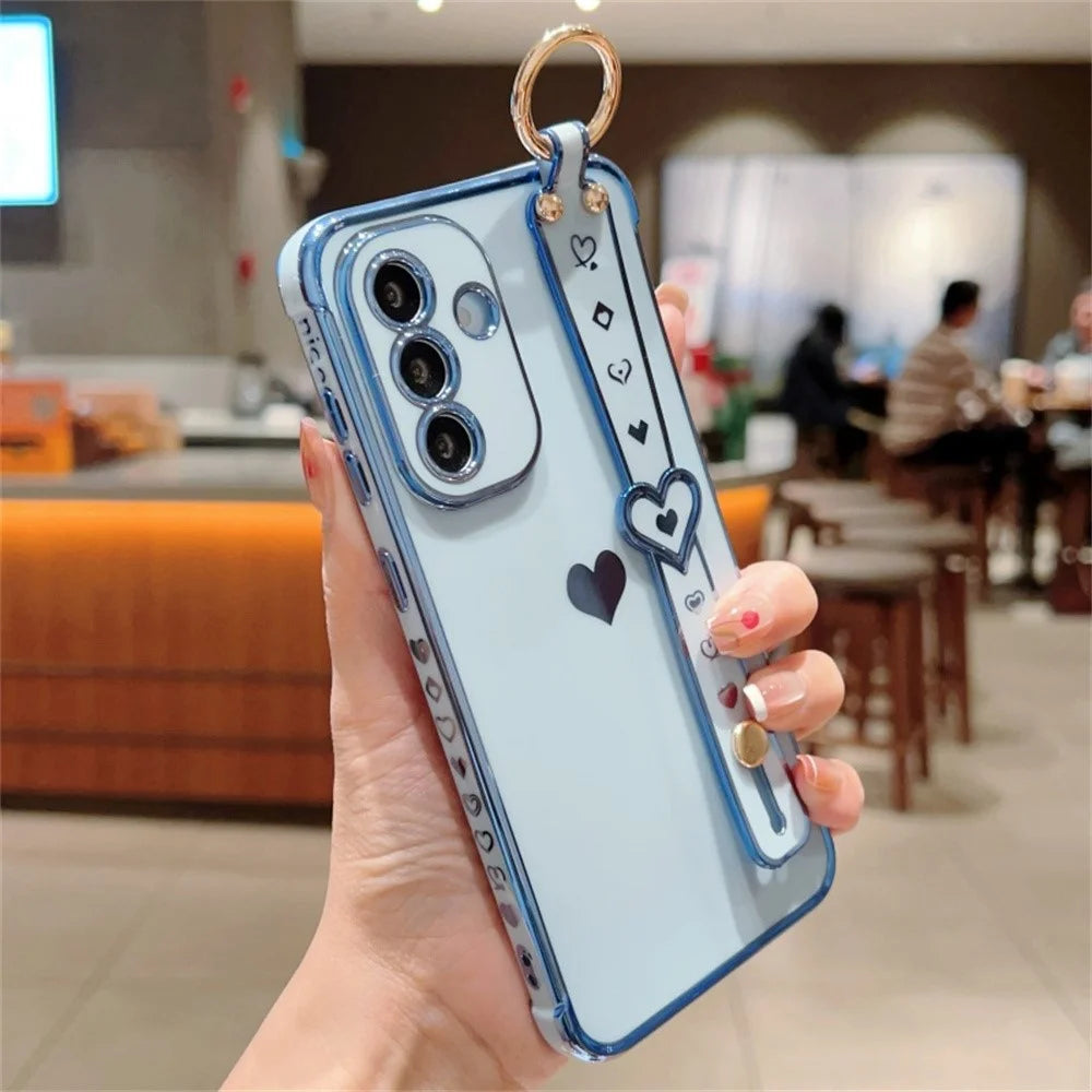For Samsung Galaxy A36 5G Case Wristband Kickstand Love Heart TPU Phone Cover Finger Holder - Blue - 2
