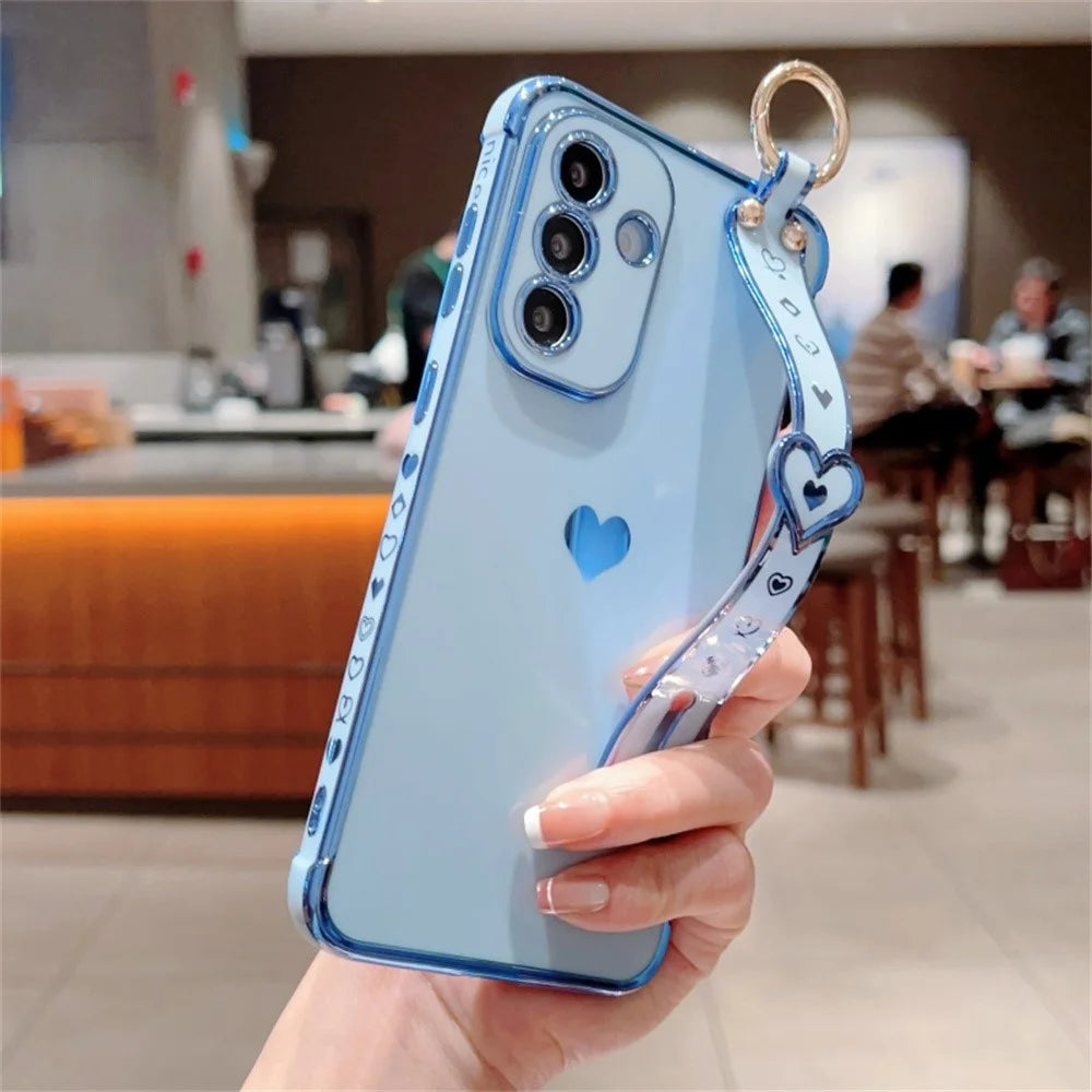 For Samsung Galaxy A36 5G Case Wristband Kickstand Love Heart TPU Phone Cover Finger Holder - Blue - 3