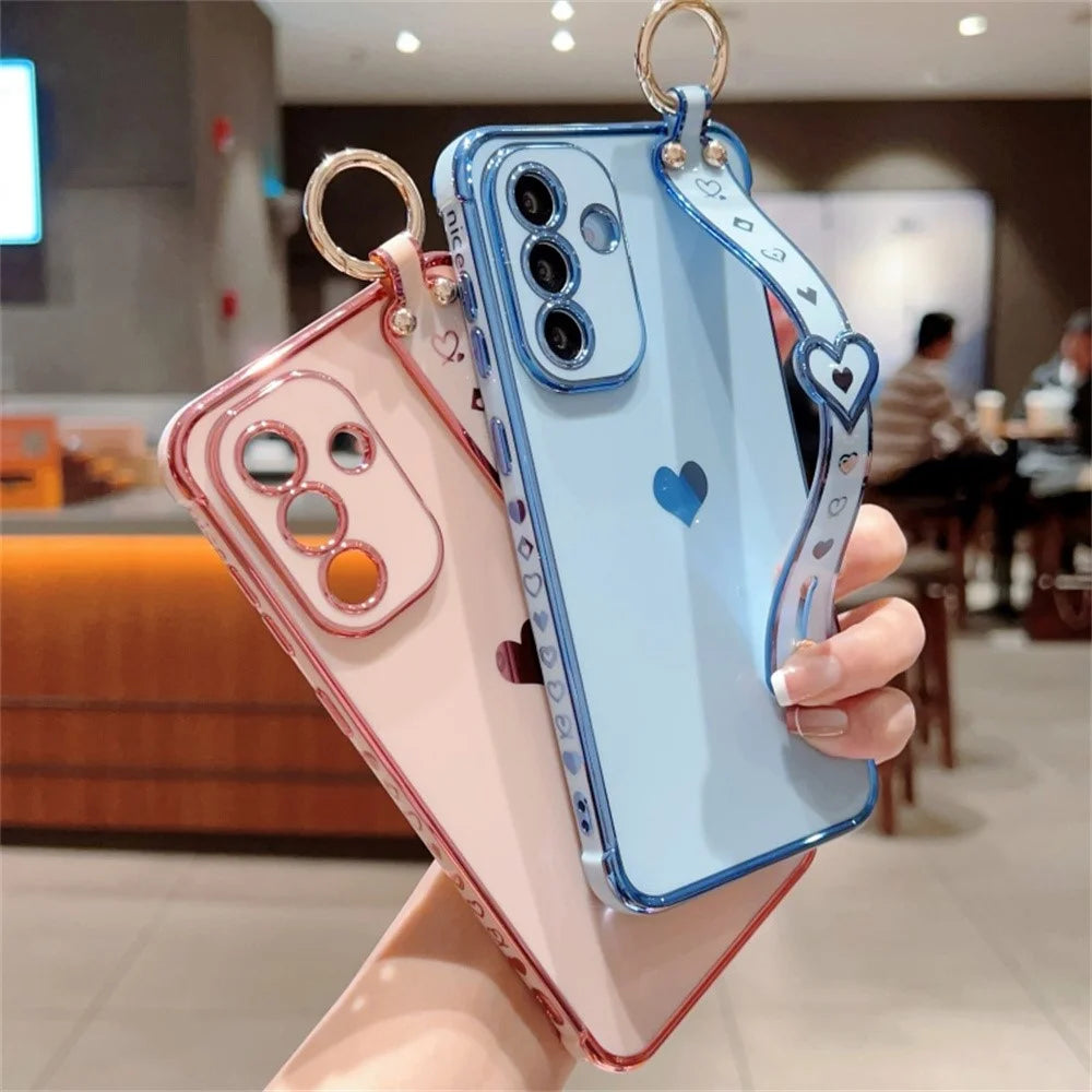 For Samsung Galaxy A36 5G Case Wristband Kickstand Love Heart TPU Phone Cover Finger Holder - Blue - 4