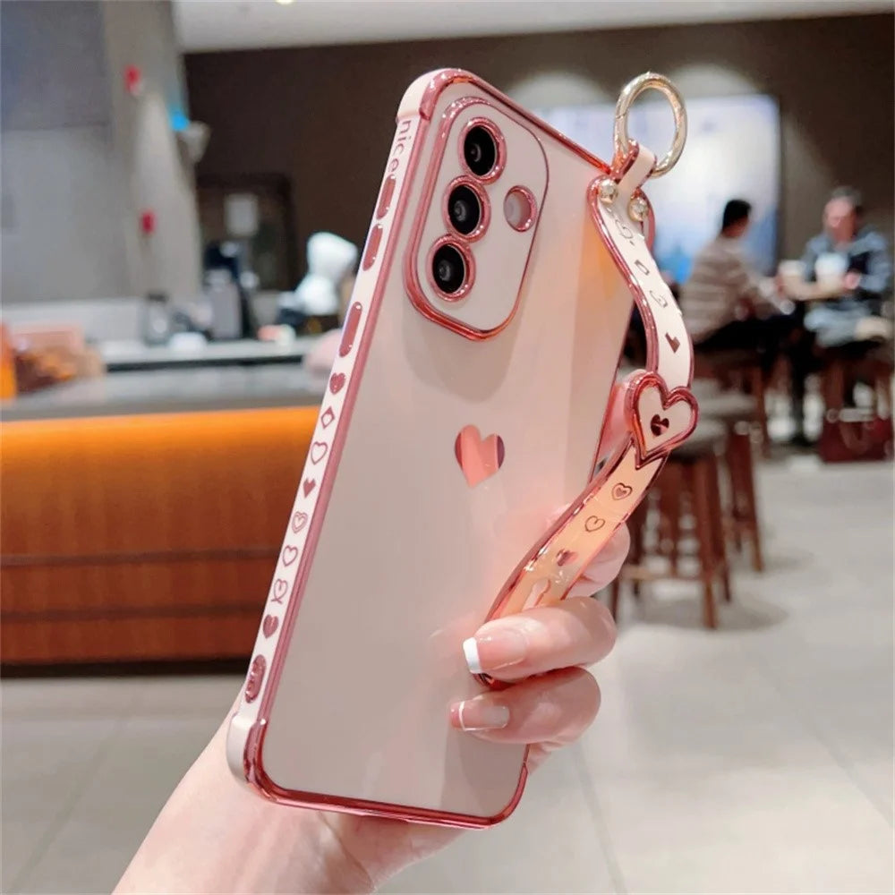 For Samsung Galaxy A56 5G Case Wristband Kickstand Love Heart TPU Phone Cover Finger Holder - Pink - 3