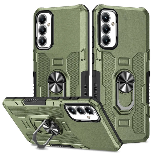 For Samsung Galaxy A15 4G / 5G Phone Case Ring Kickstand PC + TPU Shockproof Cover - Green - 1