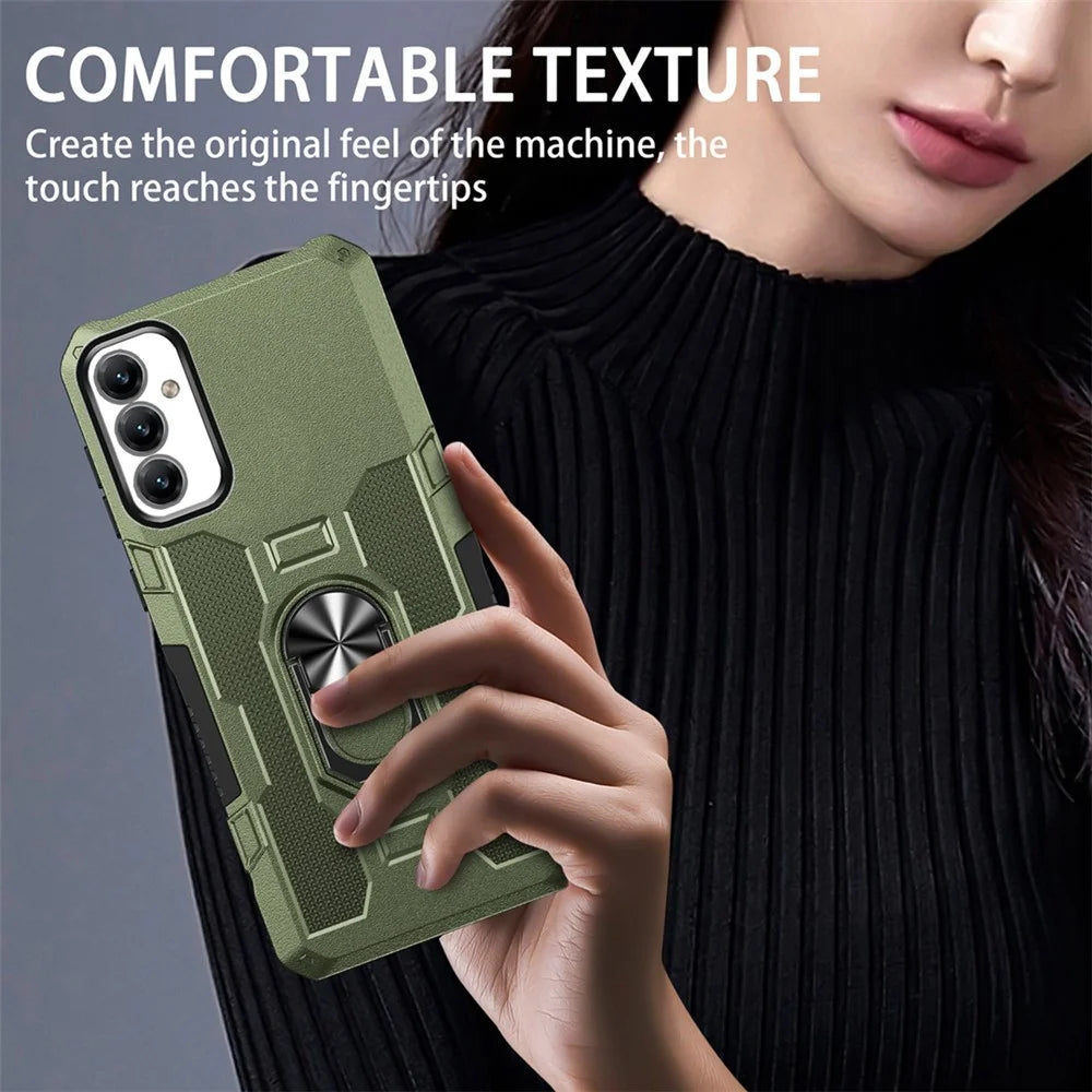 For Samsung Galaxy A15 4G / 5G Phone Case Ring Kickstand PC + TPU Shockproof Cover - Green - 3