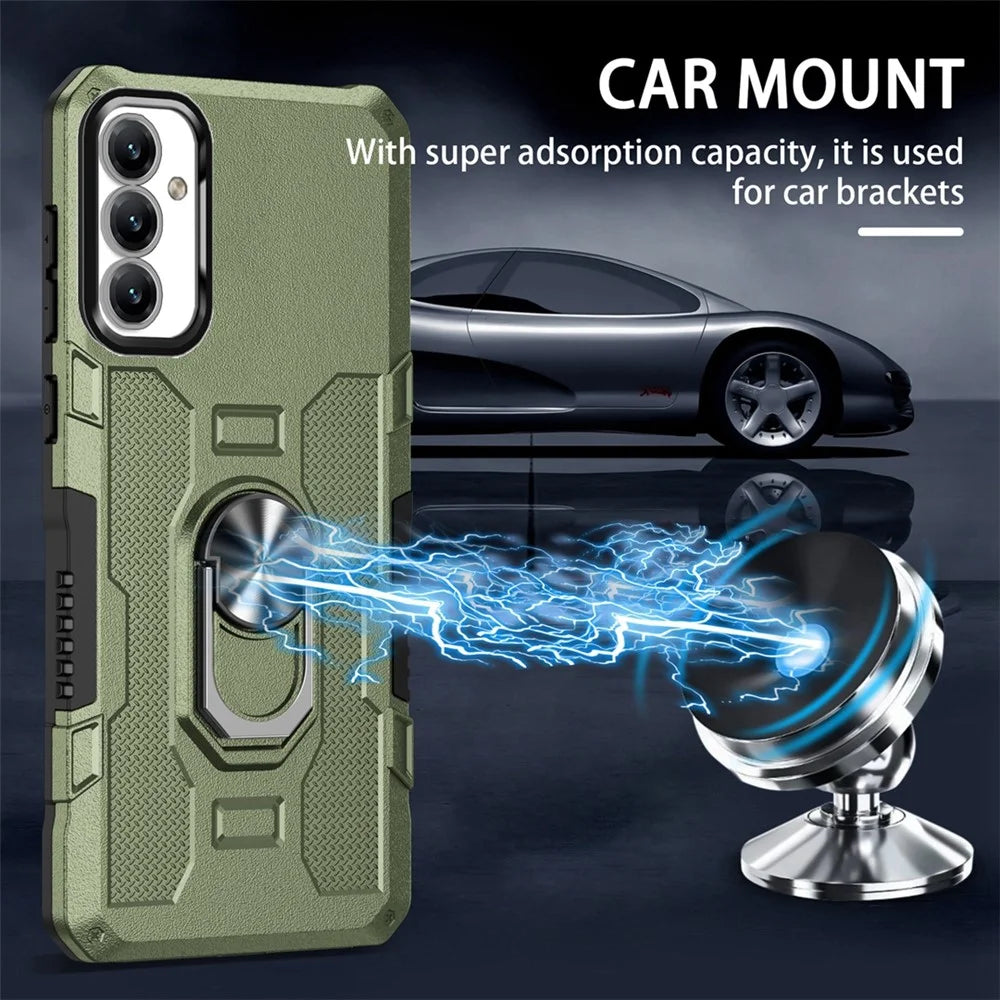 For Samsung Galaxy A15 4G / 5G Phone Case Ring Kickstand PC + TPU Shockproof Cover - Green - 5