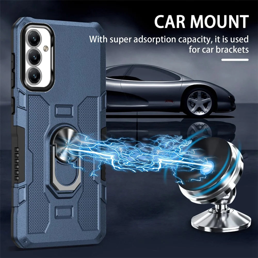 For Samsung Galaxy A25 5G (Global) (161.0 x 76.5 x 8.3mm) Phone Case Ring Kickstand PC + TPU Shockproof Cover - Blue - 5