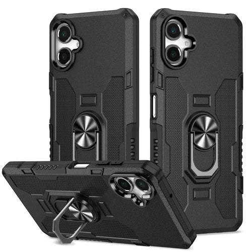 For Samsung Galaxy A06 4G Phone Case Ring Kickstand PC + TPU Shockproof Cover - Black - 1