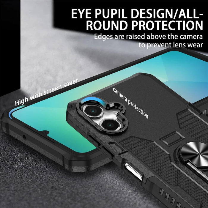For Samsung Galaxy A06 4G Phone Case Ring Kickstand PC + TPU Shockproof Cover - Black - 4