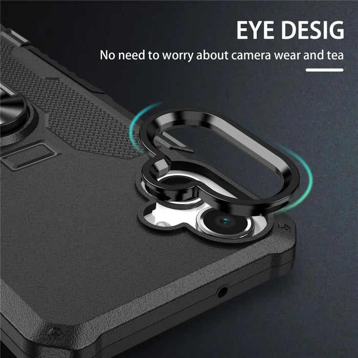 For Samsung Galaxy A06 4G Phone Case Ring Kickstand PC + TPU Shockproof Cover - Black - 6