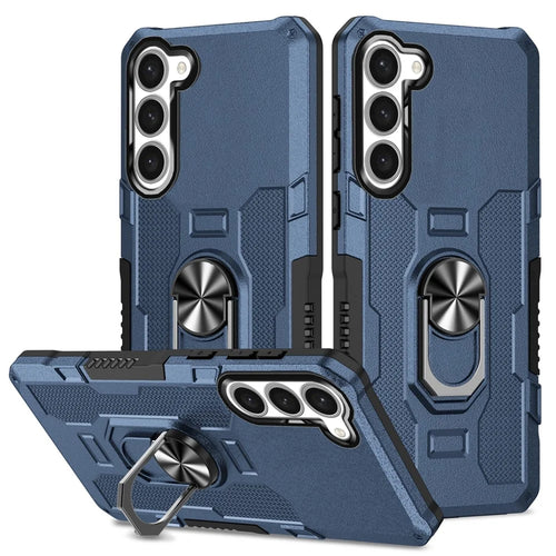 For Samsung Galaxy S23 Phone Case Ring Kickstand PC + TPU Shockproof Cover - Blue - 1
