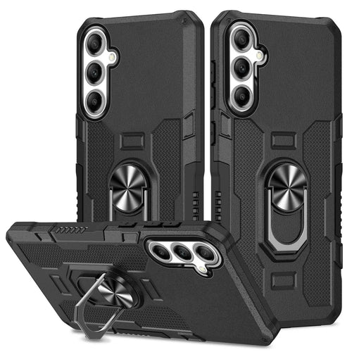 For Samsung Galaxy S25 / S24 Phone Case Ring Kickstand PC + TPU Shockproof Cover - Black - 1