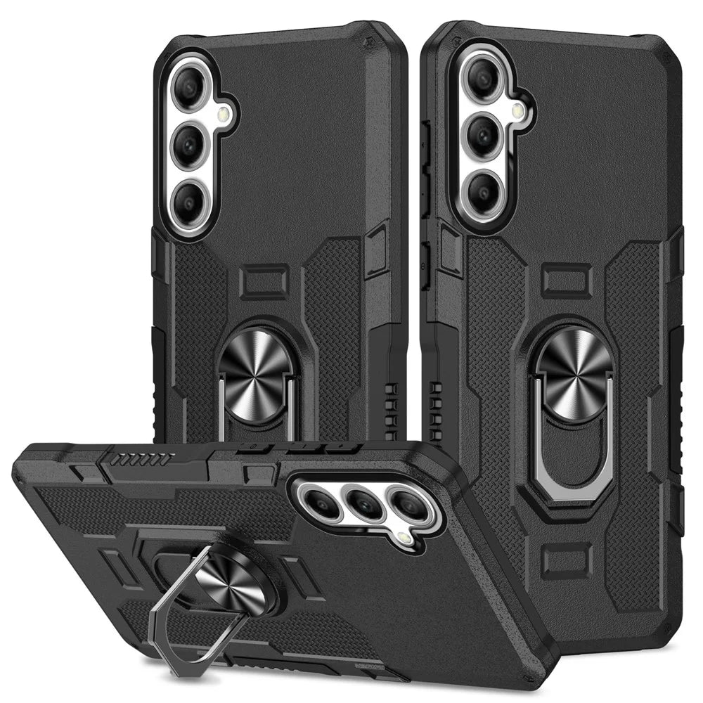 For Samsung Galaxy S25 / S24 Phone Case Ring Kickstand PC + TPU Shockproof Cover - Black - 1