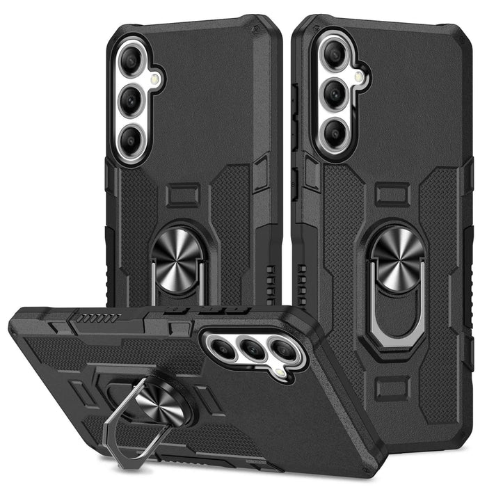 For Samsung Galaxy S25 / S24 Phone Case Ring Kickstand PC + TPU Shockproof Cover - Black - 1