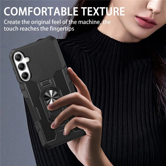 For Samsung Galaxy S25 / S24 Phone Case Ring Kickstand PC + TPU Shockproof Cover - Black - 3