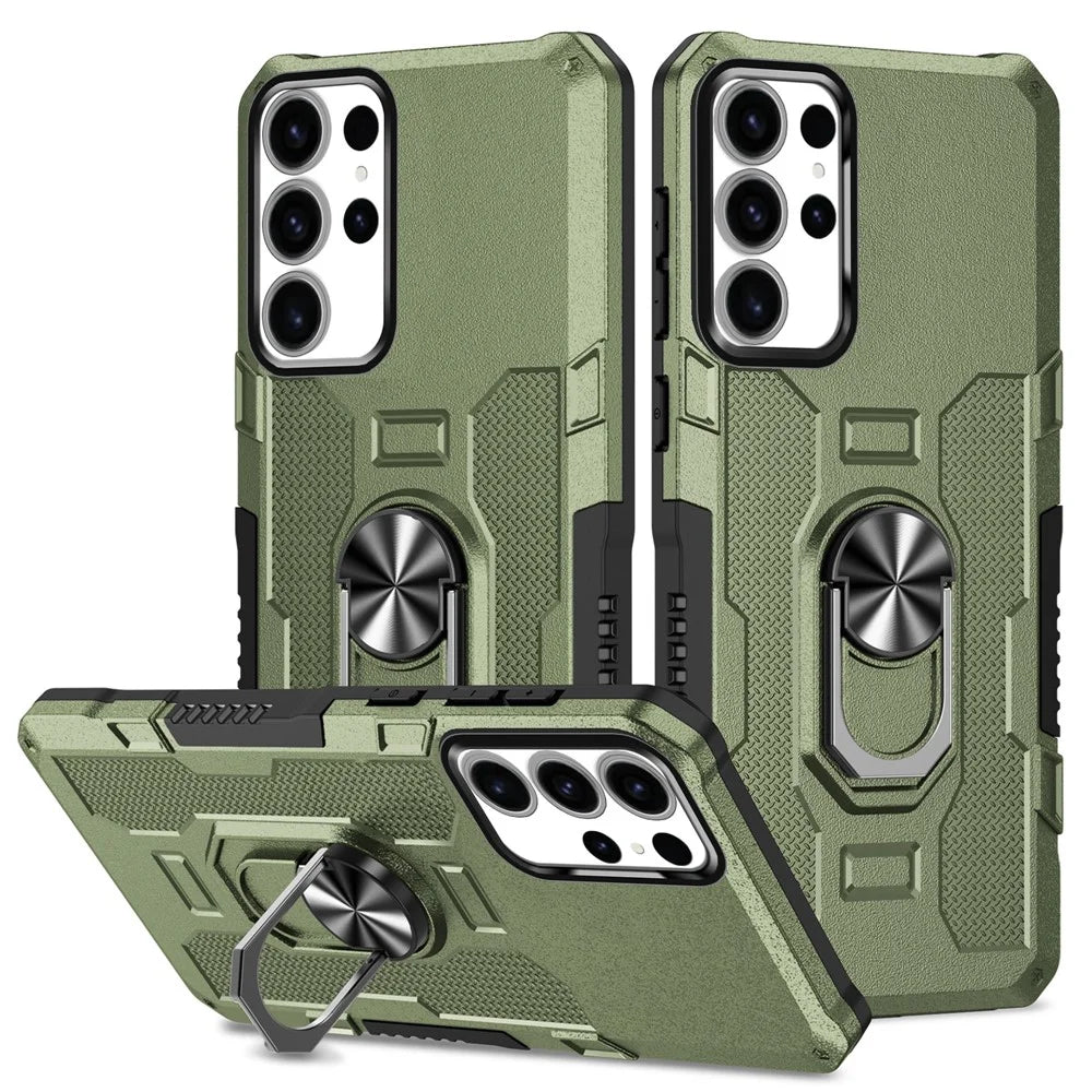 For Samsung Galaxy S23 Ultra Phone Case Ring Kickstand PC + TPU Shockproof Cover - Green - 1