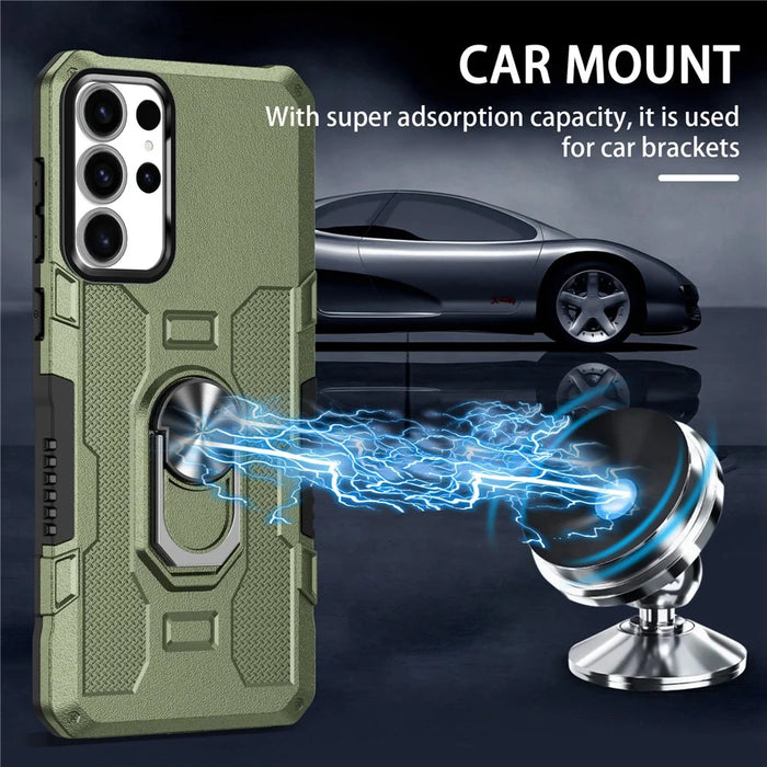 For Samsung Galaxy S23 Ultra Phone Case Ring Kickstand PC + TPU Shockproof Cover - Green - 5