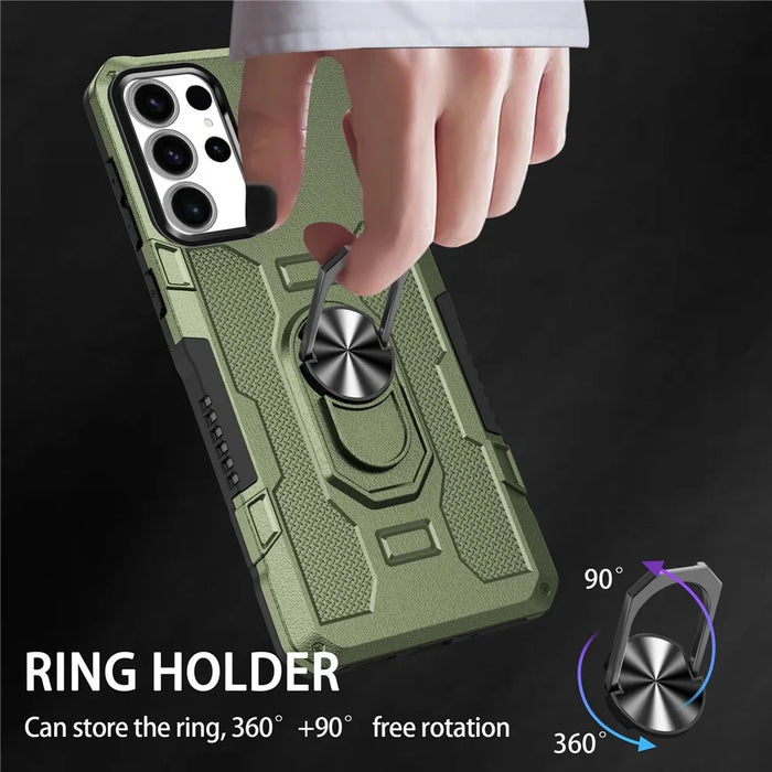 For Samsung Galaxy S23 Ultra Phone Case Ring Kickstand PC + TPU Shockproof Cover - Green - 7