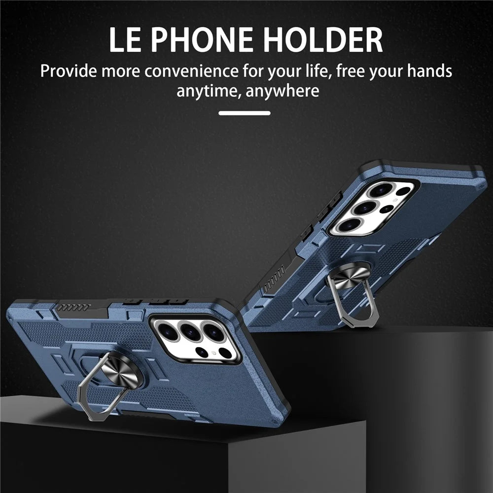 For Samsung Galaxy S24 Ultra Phone Case Ring Kickstand PC + TPU Shockproof Cover - Blue - 2