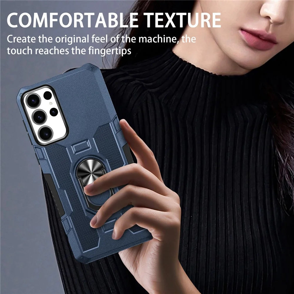 For Samsung Galaxy S24 Ultra Phone Case Ring Kickstand PC + TPU Shockproof Cover - Blue - 3