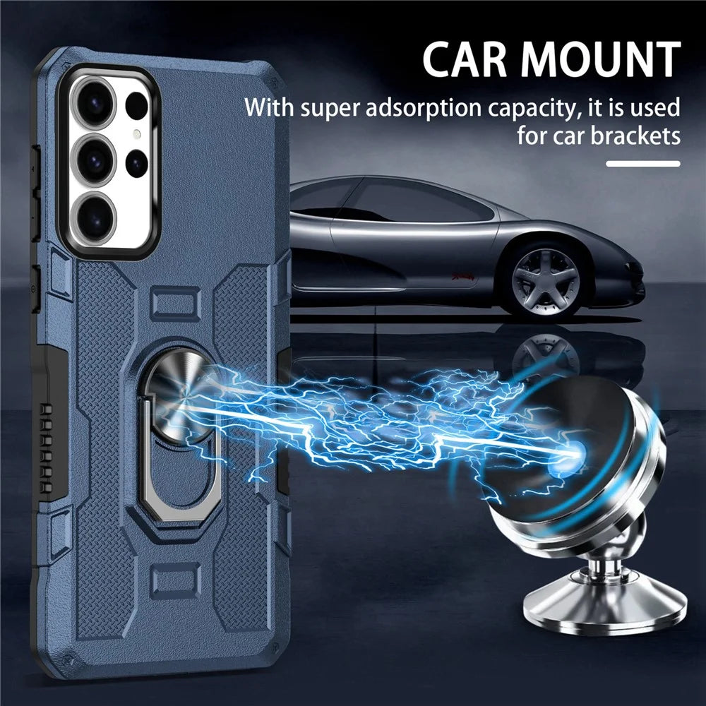 For Samsung Galaxy S24 Ultra Phone Case Ring Kickstand PC + TPU Shockproof Cover - Blue - 5