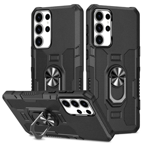 For Samsung Galaxy S25 Ultra Phone Case Ring Kickstand PC + TPU Shockproof Cover - Black - 1