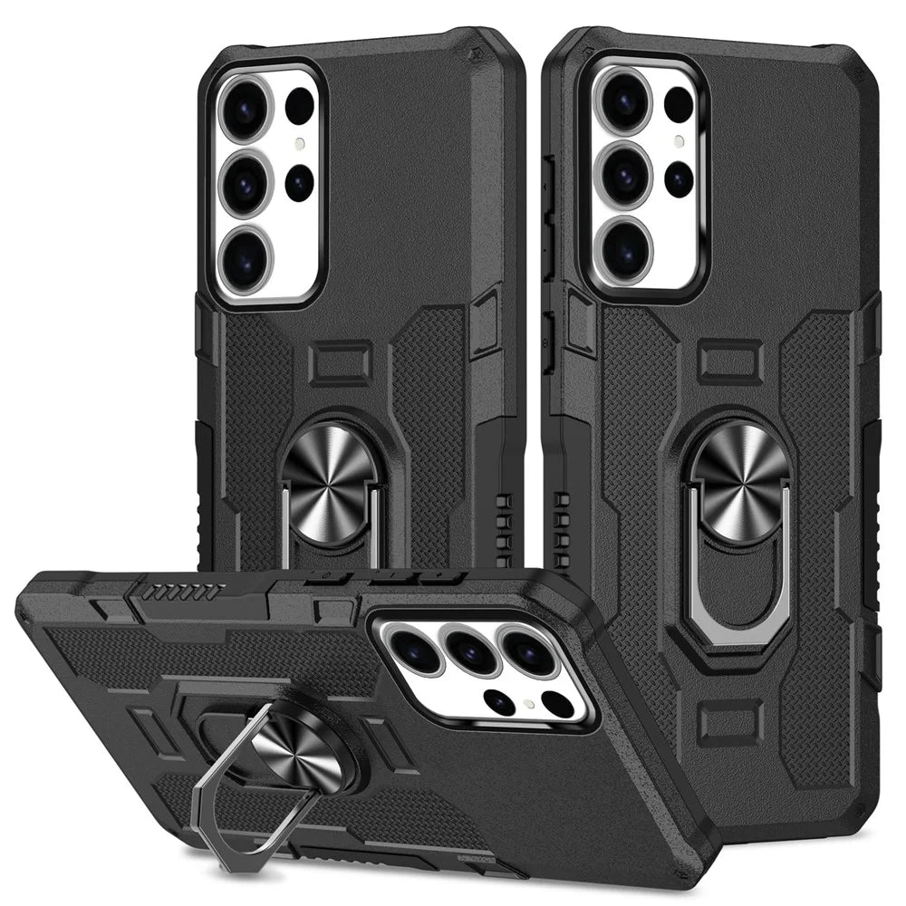 For Samsung Galaxy S25 Ultra Phone Case Ring Kickstand PC + TPU Shockproof Cover - Black - 1