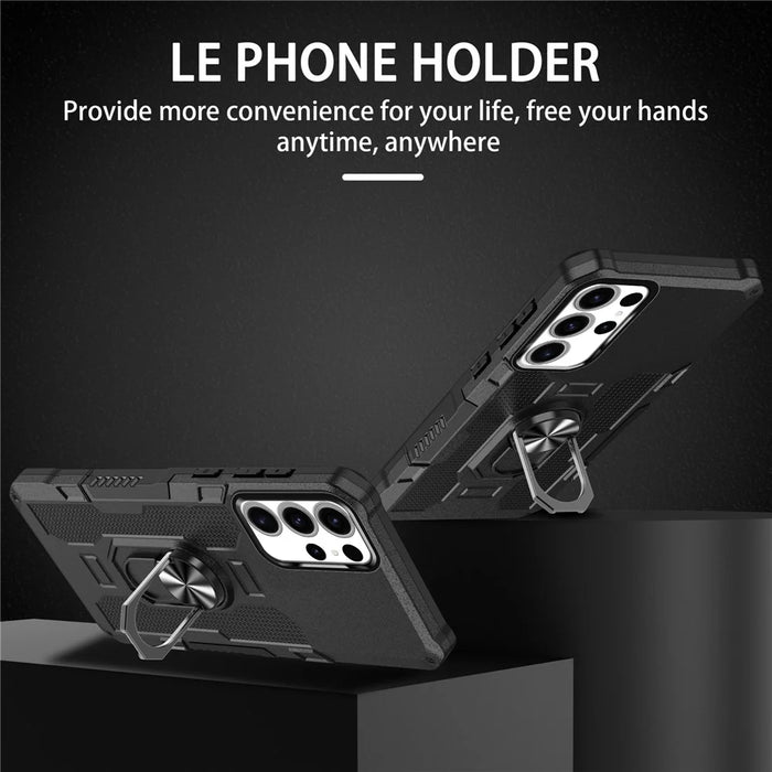 For Samsung Galaxy S25 Ultra Phone Case Ring Kickstand PC + TPU Shockproof Cover - Black - 2