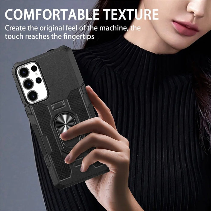 For Samsung Galaxy S25 Ultra Phone Case Ring Kickstand PC + TPU Shockproof Cover - Black - 3