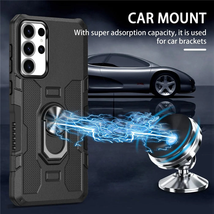 For Samsung Galaxy S25 Ultra Phone Case Ring Kickstand PC + TPU Shockproof Cover - Black - 5