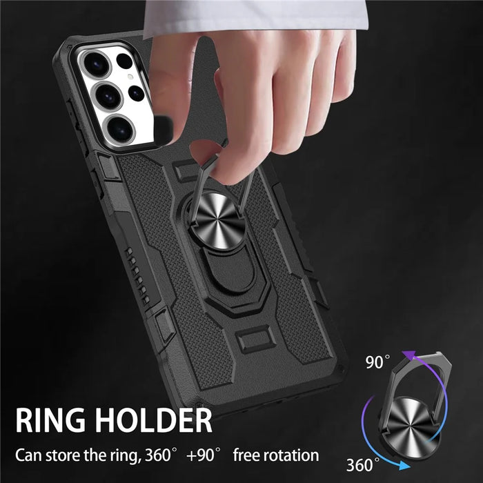 For Samsung Galaxy S25 Ultra Phone Case Ring Kickstand PC + TPU Shockproof Cover - Black - 7
