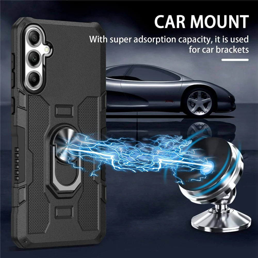 For Samsung Galaxy S24 FE Phone Case Ring Kickstand PC + TPU Shockproof Cover - Black - 5