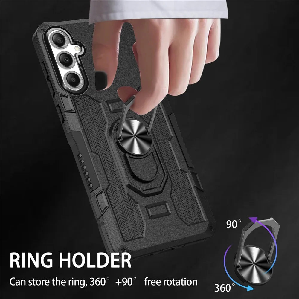 For Samsung Galaxy S24 FE Phone Case Ring Kickstand PC + TPU Shockproof Cover - Black - 7