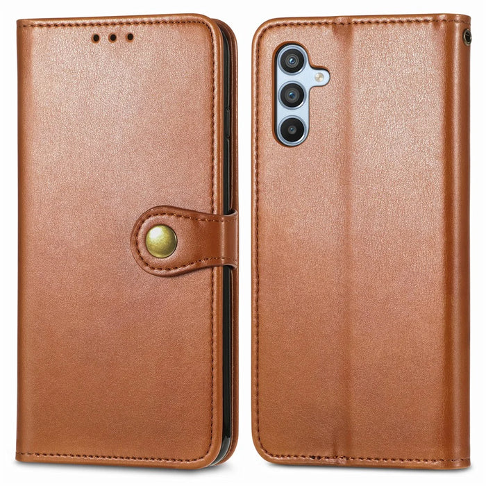 For Samsung Galaxy A56 5G Case Leather Phone Case Wallet Stand Cover with Wrist Strap - Brown - 1
