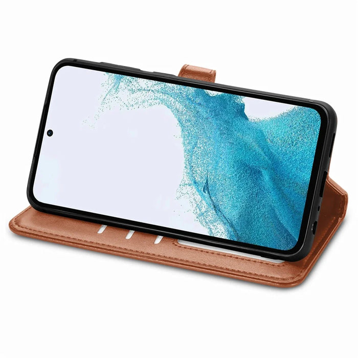 For Samsung Galaxy A56 5G Case Leather Phone Case Wallet Stand Cover with Wrist Strap - Brown - 3